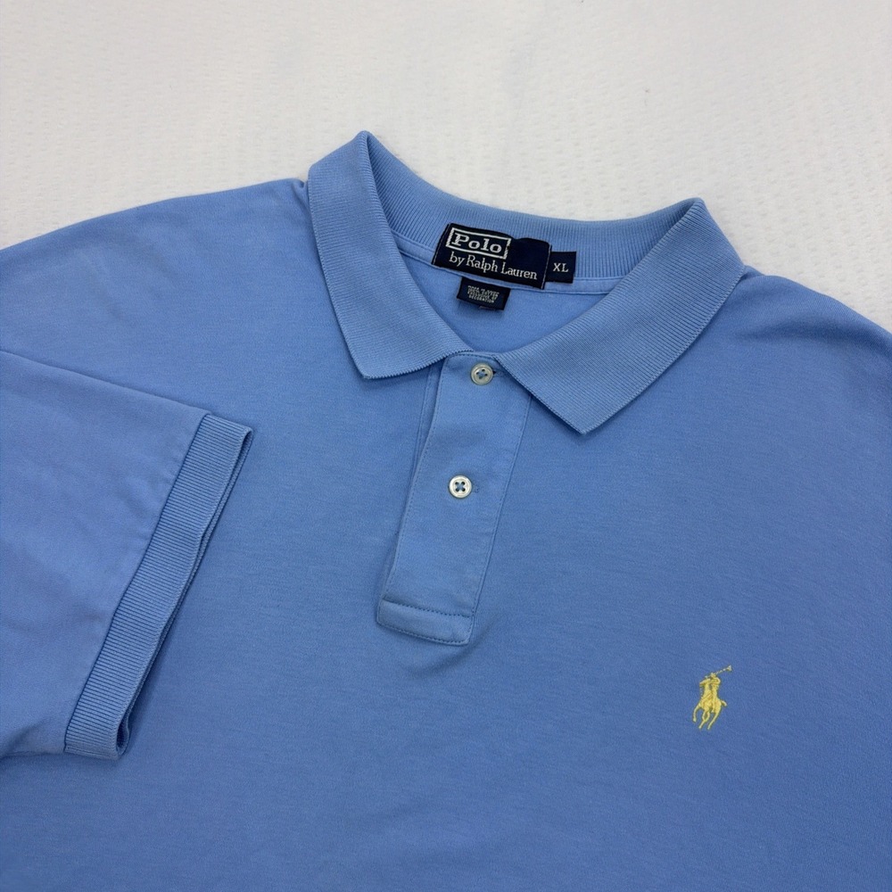 Polo Ralph Lauren Mens XL Light Blue Short Sleeve Cotton Polo Shirt Yellow Pony